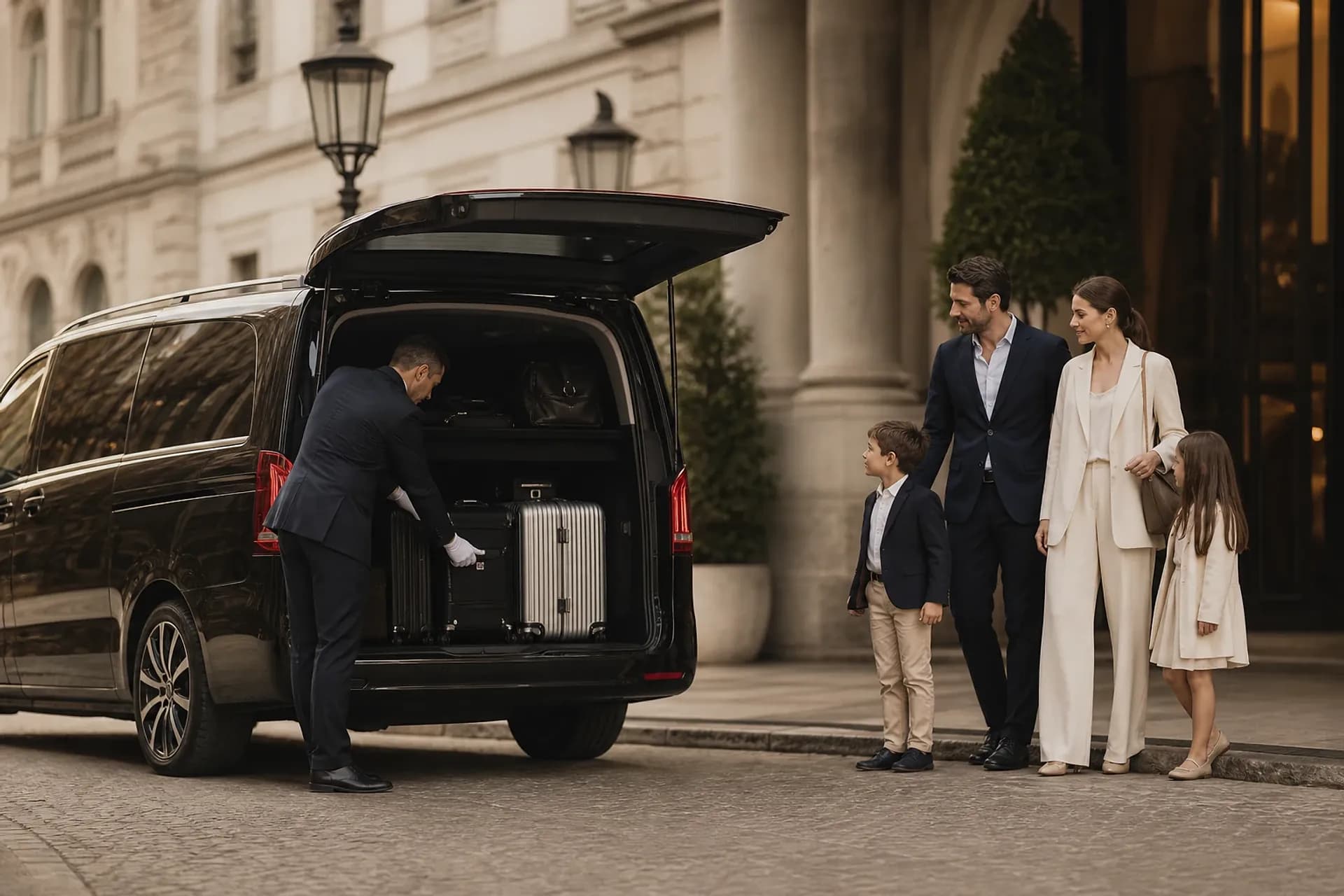 Chauffeur handling luggage for a premium group journey