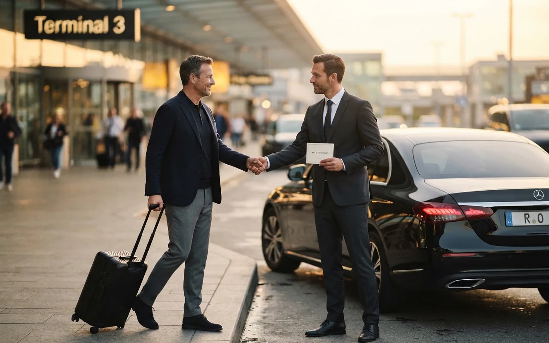 Black Mercedes-Benz E-Class, BMW 5 Series, Audi A6 or similar
