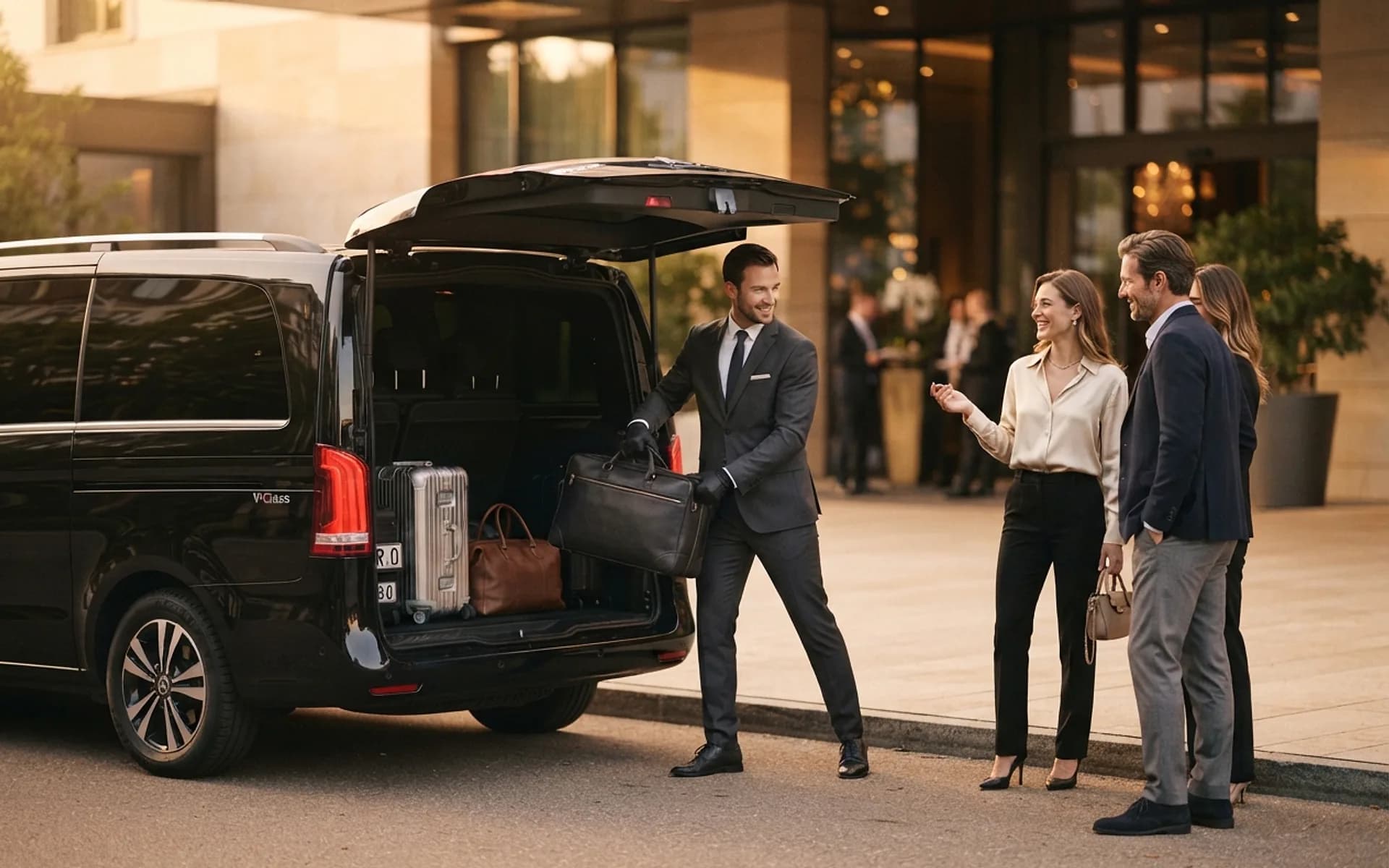 Black Mercedes-Benz V-Class or similar premium MPV